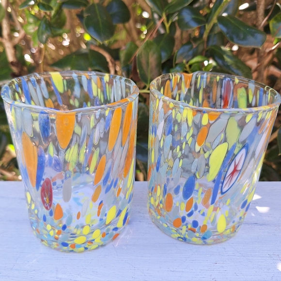 Murano Glass Cups Millefiori Tumblers Drinking Glasses Gift Set 2 Made in Italy - Picture 10 of 16